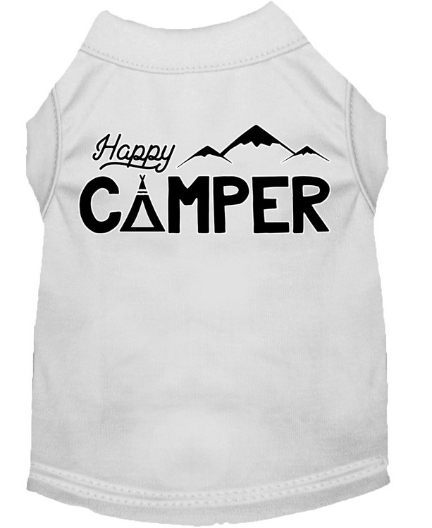 Happy Camper Screen Print Dog Shirt White XS